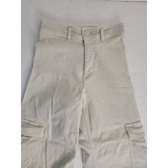 Zara Cargo Jeans Womens Sz 4 Straight Whide High Rise Rigid Utility Pockets Tan - Picture 3 of 8